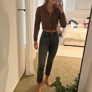 Brown crop zip up